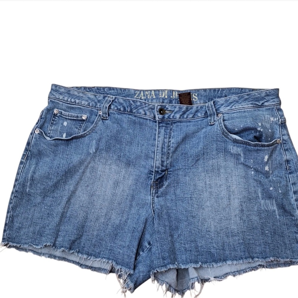 Zana Di Women's Distressed Denim Shorts Plus Size 24 Embellished Raw Hem Stretch
